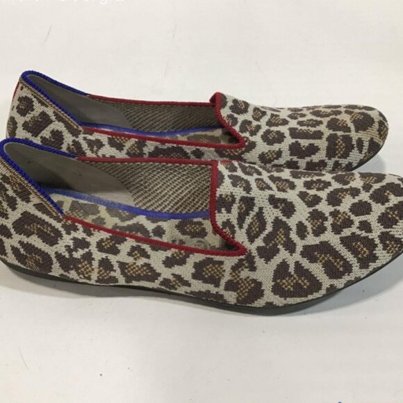 Rothy's Loafer Flats Beige Brown Mocha Spot Leopard Slip-On Shoes - Picture 2 of 7